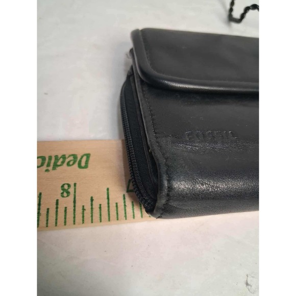 Fossil Black Leather Bifold Zip Around Wallet Organizer Zipper Has Wear - Picture 4 of 13